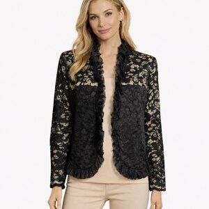 Vintage Bergamo Black lace nude illusion evening jacket blazer size 10 cocktail